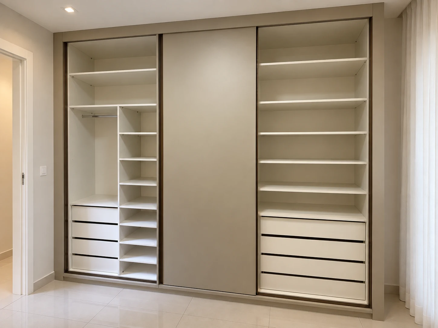 Closet planejado com portas de correr e divisões internas